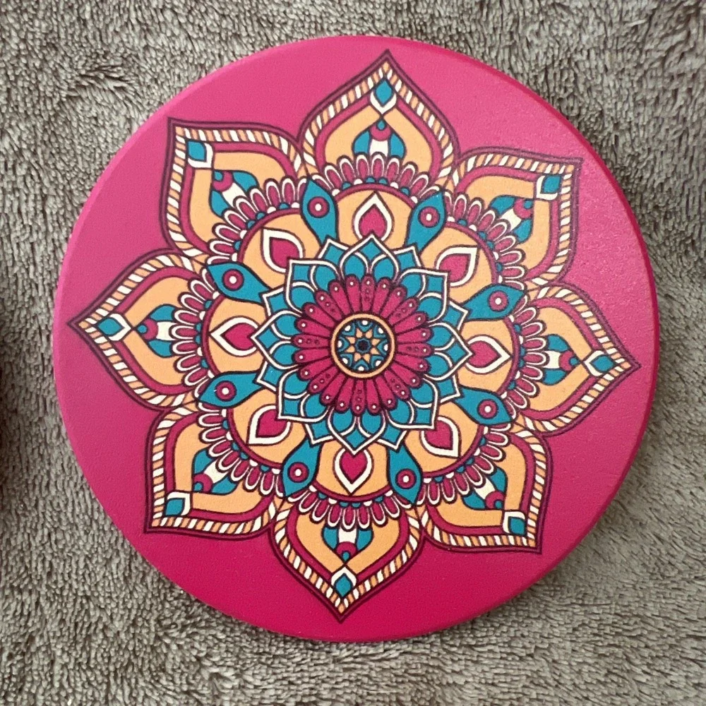 Ceramic Mandala Drink Coaster Set Of 6 Boho Colorful Cork Backing 4